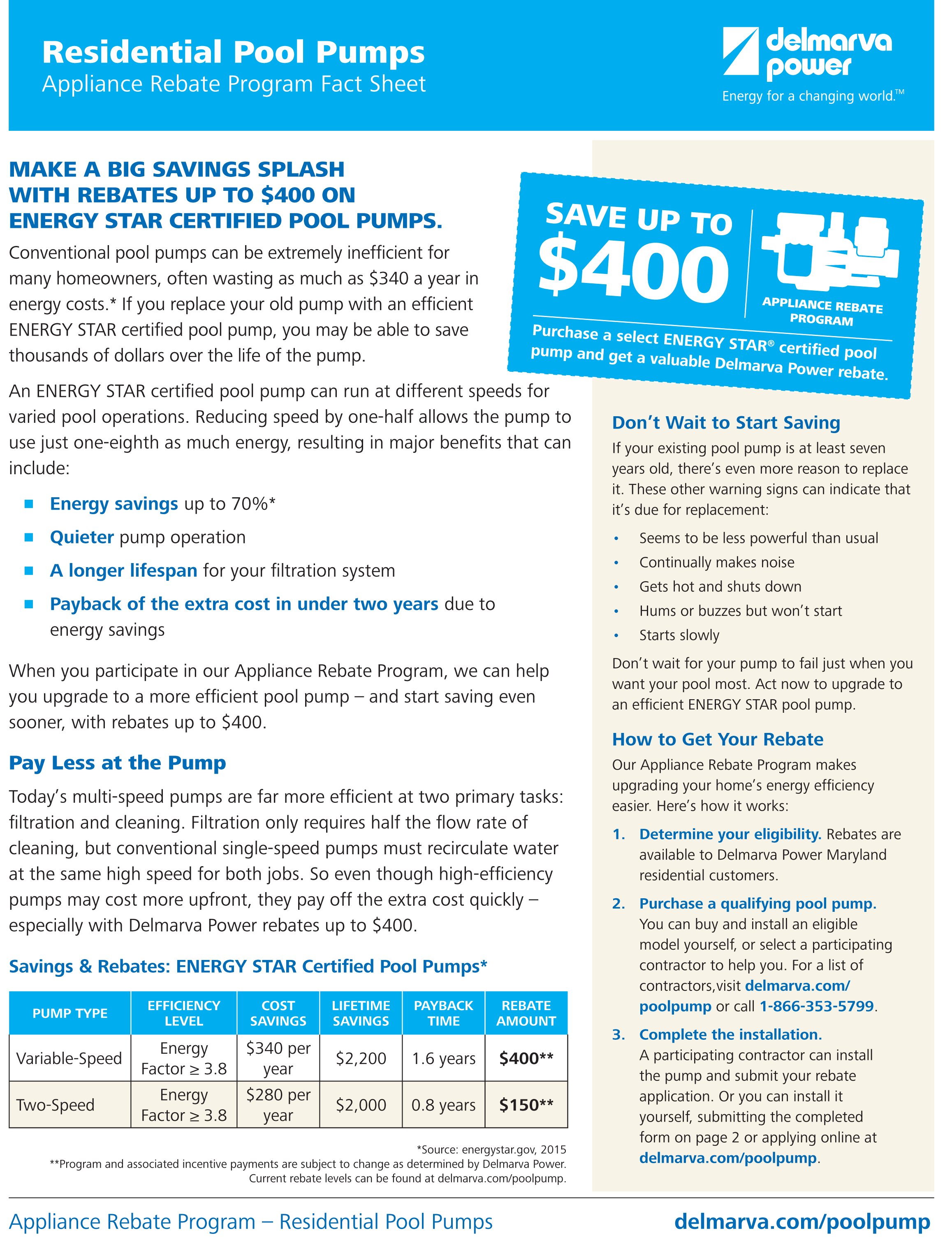 Maryland Pool Pump Appliance Rebate Program Maryland Pool Pump Appliance Rebate Program