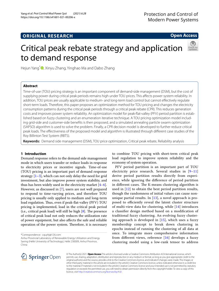 PDF Critical Peak Rebate Strategy And Application To Demand Response PDF Critical Peak Rebate Strategy And Application To Demand Response
