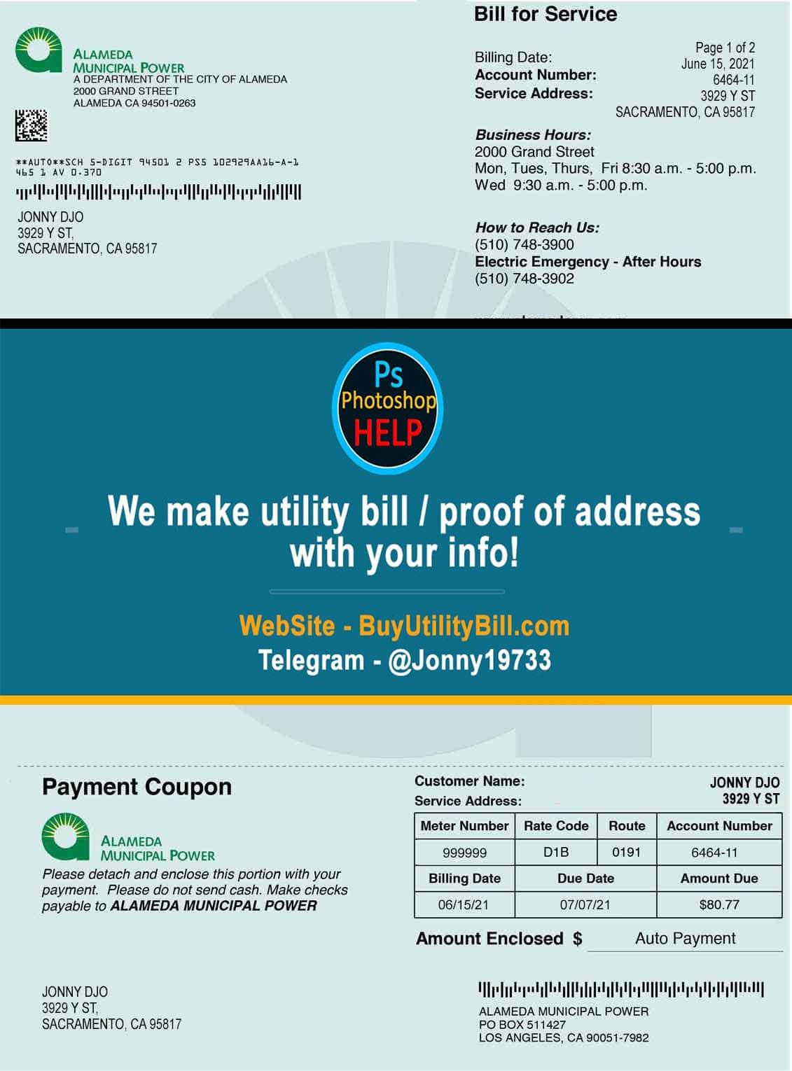 USA Utility Bill California ALameda Power USA Utility Bill California ALameda Power
