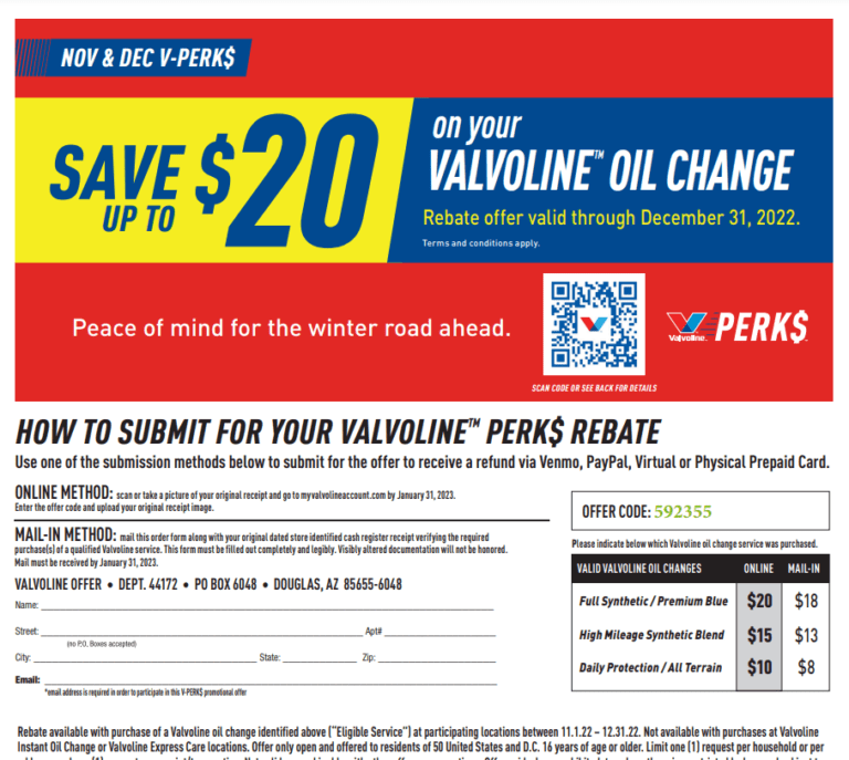Valvoline Rebate 2024 Printable Rebate Form Valvoline Rebate 2023 Printable Rebate Form